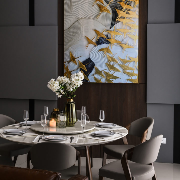 dining feature wall double volume