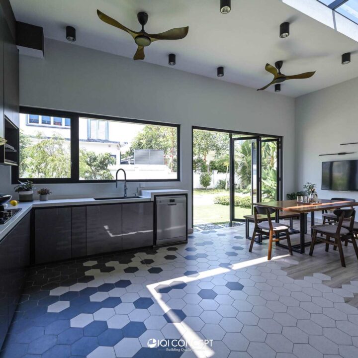 wet kitchen with skylight