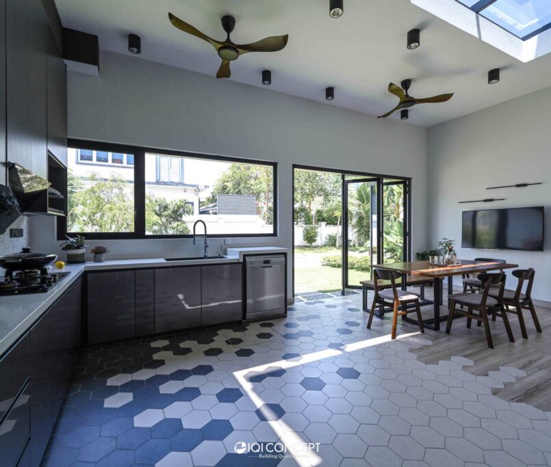 wet kitchen with skylight