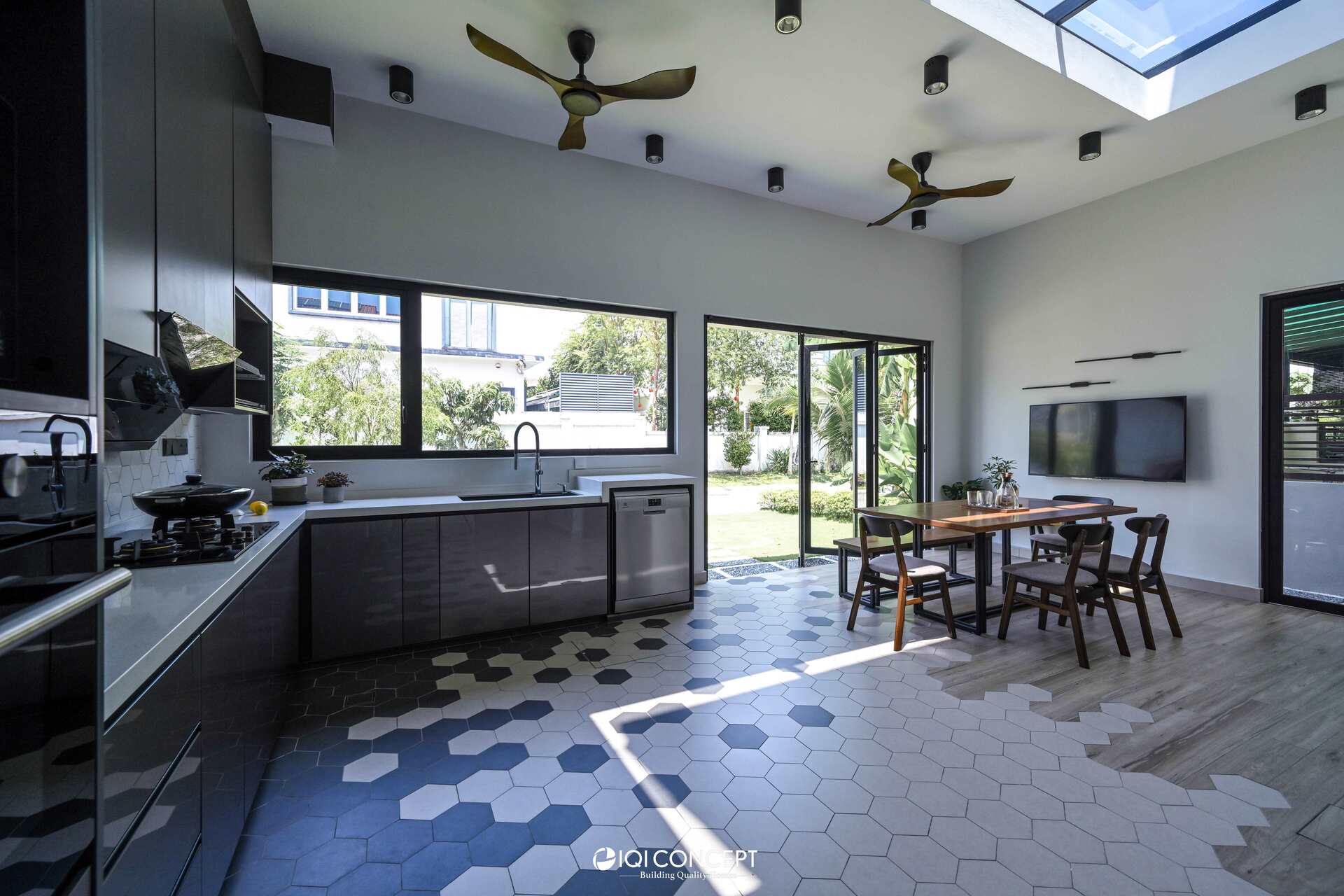 wet kitchen with skylight