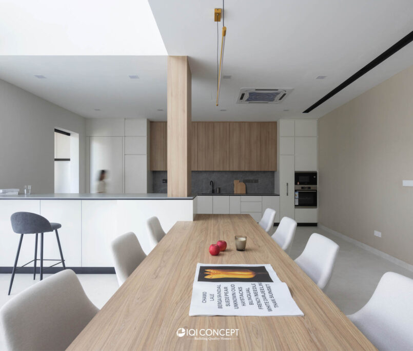 kitchen island with dining table built in