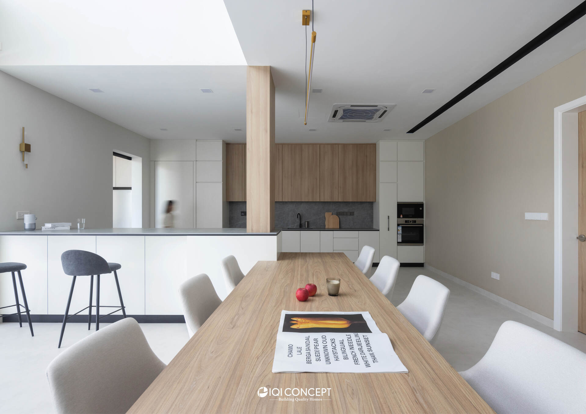 kitchen island with dining table built in