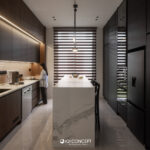 dry kitchen design dark wood and black