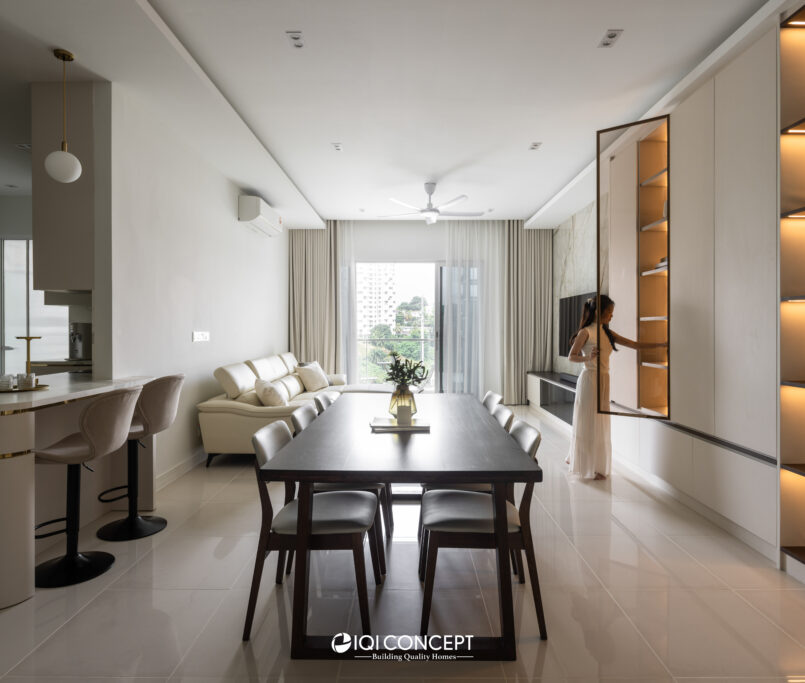 bangsar condo living room modern minimal with curve shelves